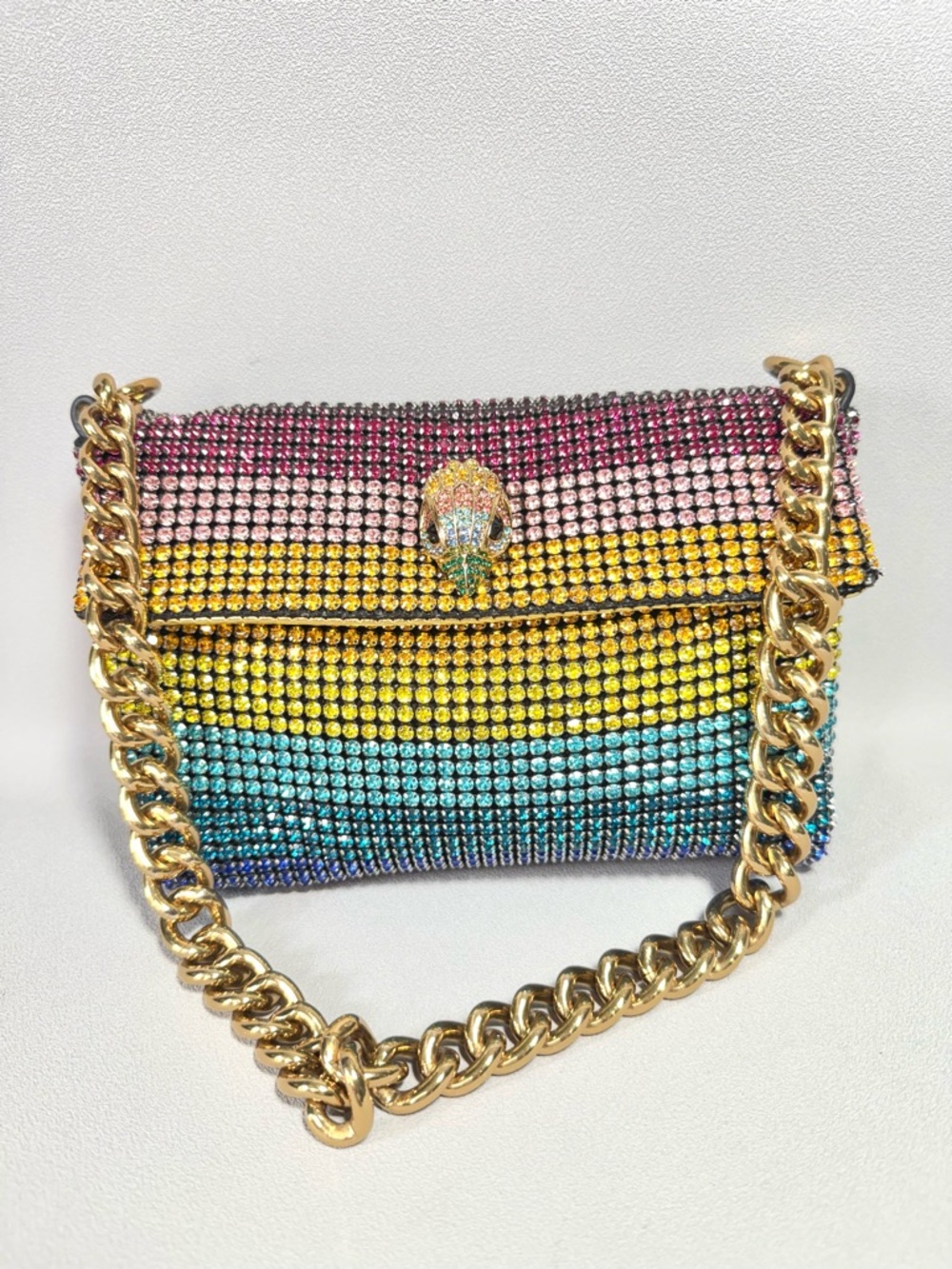 Kurt Geiger Small Multicolor Crystal Embellished Gold-Tone Chain Shoulder Bag